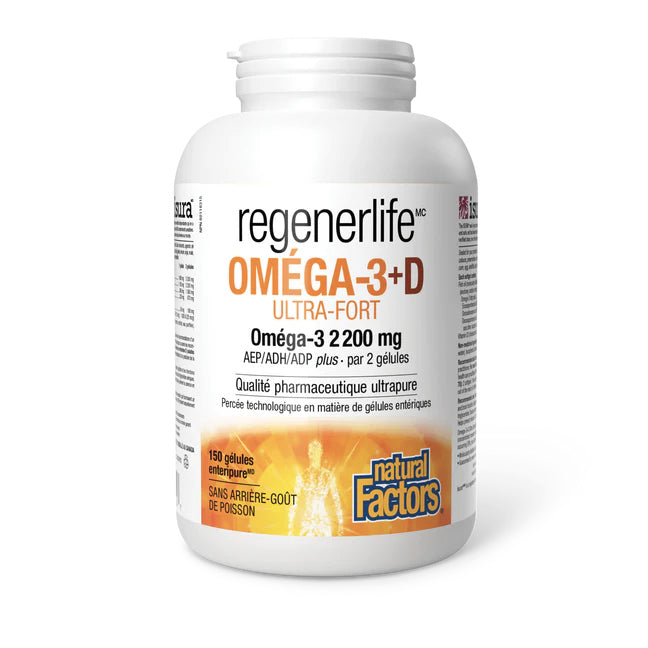 Omégas-3 Ultra-Fort + Vitamine D - Regenerlife - Natural Factors - 150 gélules